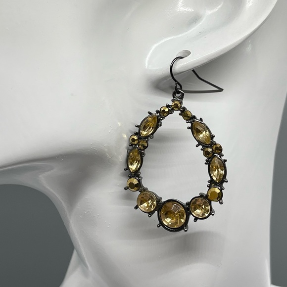 Champagne crystal earrings set gunmetal with leaf handmade - Picture 2 of 8